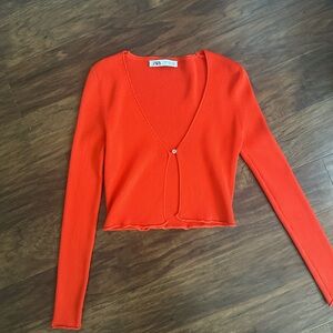 Zara Bright Orange Ribbed Knit Top